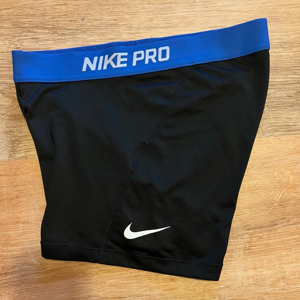 Women’s 3” Nike Pro Compression Shorts, Black with Royal Blue waist band